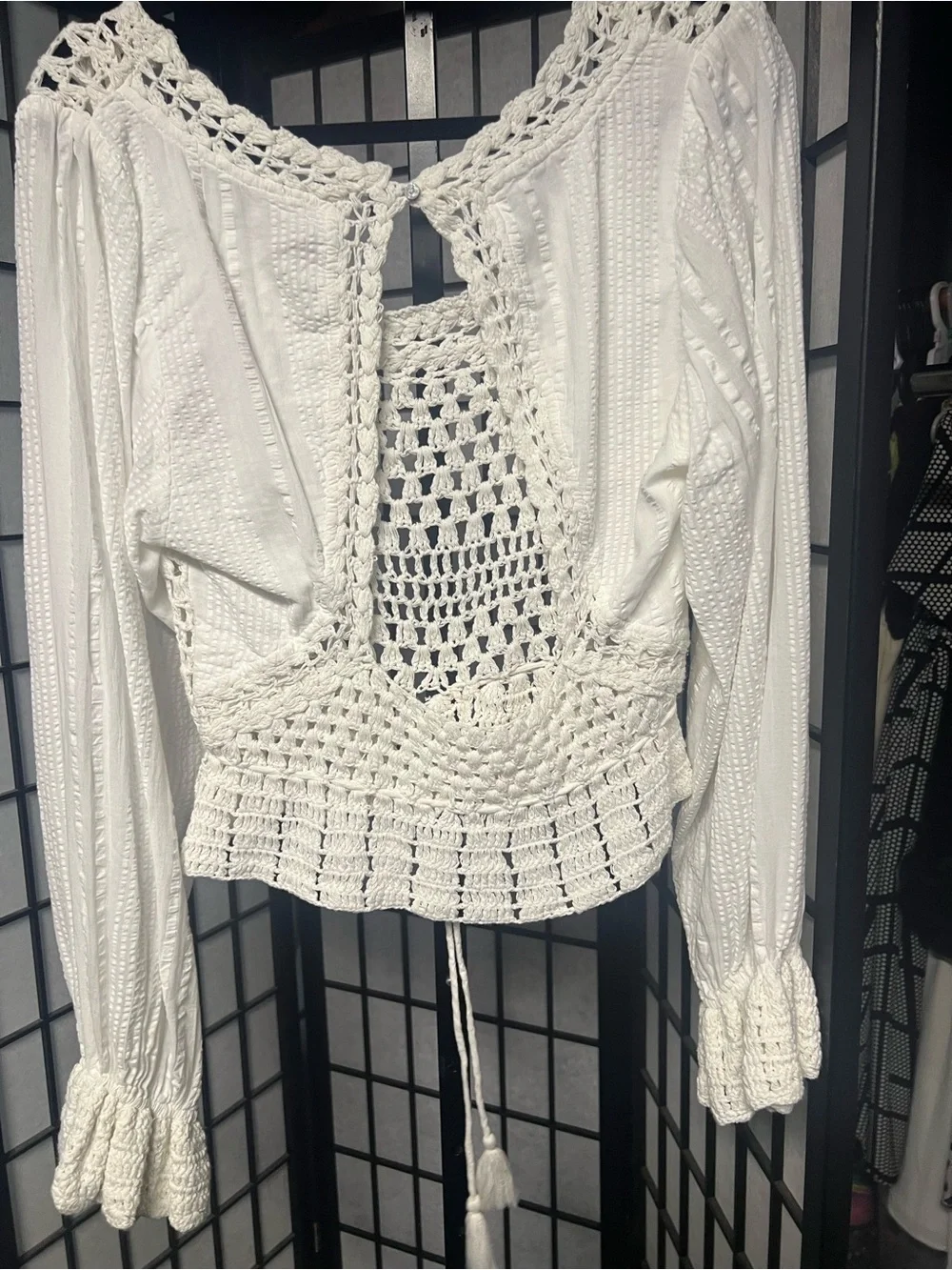 Free People White Crochet Peasant Crop Top